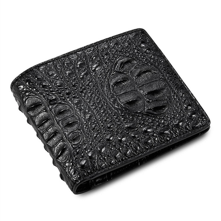 Dark blue crocodile leather wallet. Crocodile leather wallet for men.  Crocodile bifold wallet