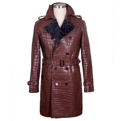 Genuine Alligator Crocodile leather BROWN Jacket Winter Fashion and coat  For Men