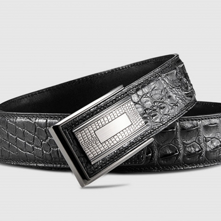 Elegant, Stylish Genuine Crocodile Belt-Black-Buckle