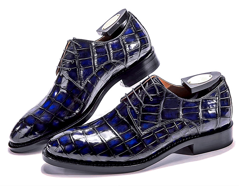 Men Navy Blue Crocodile Shoes, Crocodile Textured Leather for Mens USA 13