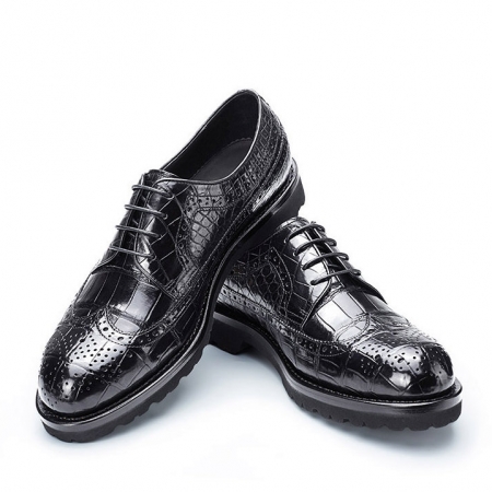 Alligator modern classic brogue lace up leather lined perforated dress Oxfords shoes-1