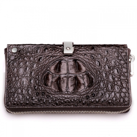 Crocodile Long Bifold Wallet, Designer Business Crocodile Clutch Wallet-Front