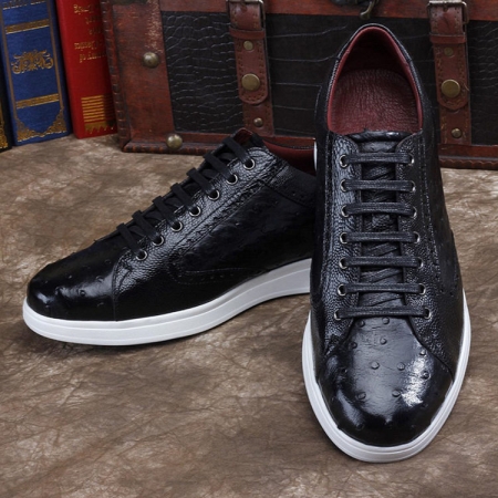 Daily Fashion Ostrich Sneakers, Genuine Ostrich Shoes for Men-Black