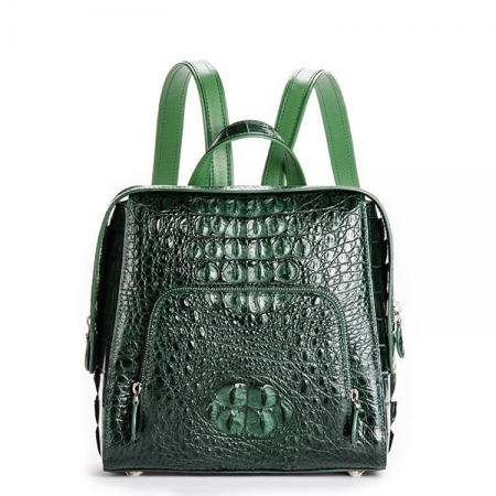 Ladies Genuine Crocodile Skin Backpack, Shoulder Bag-Green