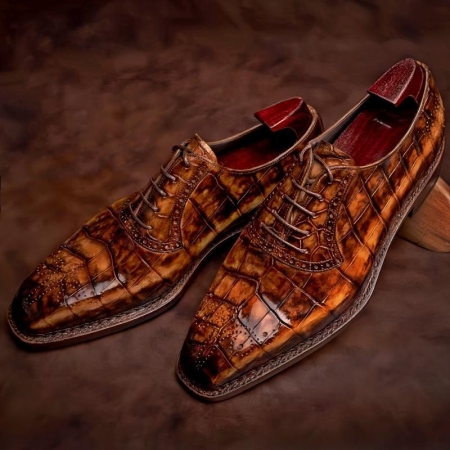 Modern Alligator Skin Lace-Up Oxford Shoes
