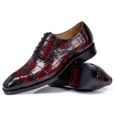 Mens Classic Modern Genuine Alligator Skin Cap-Toe Oxford Shoes