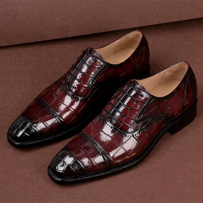 Mens Classic Modern Genuine Alligator Skin Cap-Toe Oxford Shoes