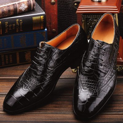 Men's Alligator Classic Modern Oxford Wing-Tip Lace Dress Shoes