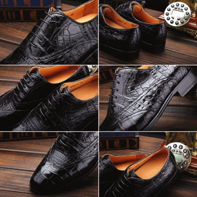 Men's Alligator Classic Modern Oxford Wing-Tip Lace Dress Shoes