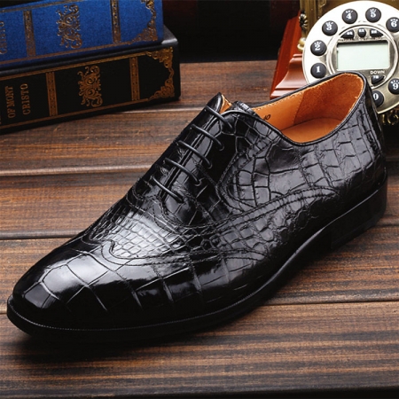 Men's Alligator Classic Modern Oxford Wing-Tip Lace Dress Shoes-Upper