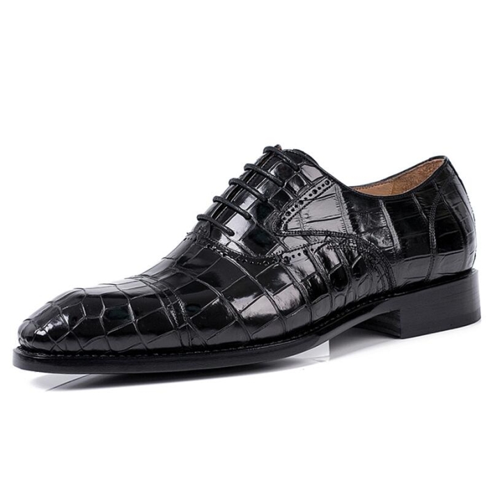 Mens Classic Modern Genuine Alligator Skin Cap-Toe Oxford Shoes