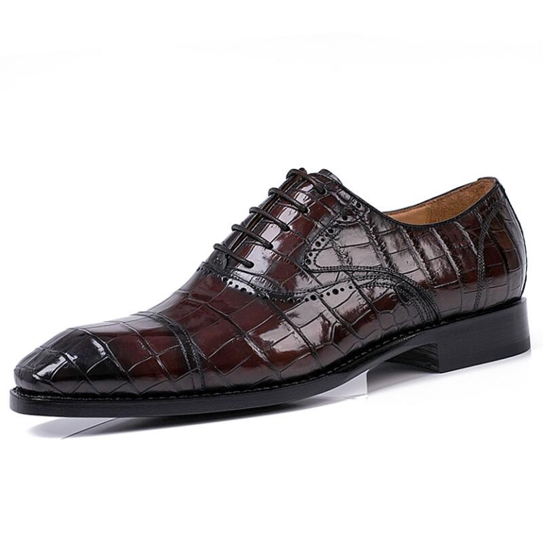 Mens Classic Modern Genuine Alligator Skin Cap-Toe Oxford Shoes