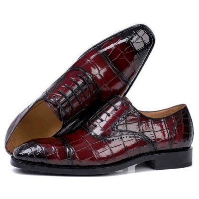 Mens Classic Modern Genuine Alligator Skin Cap-Toe Oxford Shoes