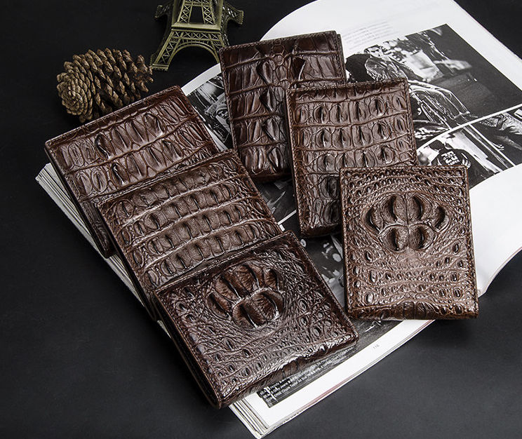 BROWN Handmade Genuine Crocodile Leather Bifold Wallets Card Money Clip for  Mens