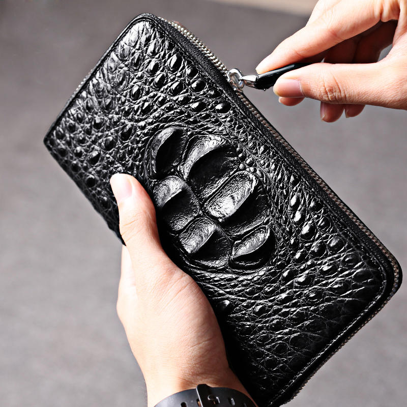 Handcrafted Mens Alligator Leather Zipper Long Wallet Business Hand Clutch  Phone Holder