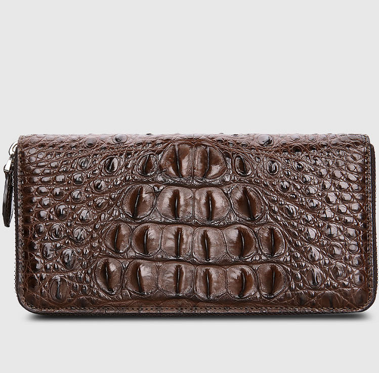 Crocodile Zip Around Long Wallet for Men, Travel Card Holder Phone Wallet