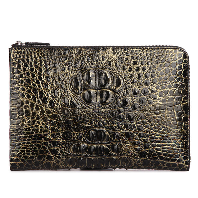 Gold Clutch Bag, Leather Clutch With Wrist Strap and Zipper