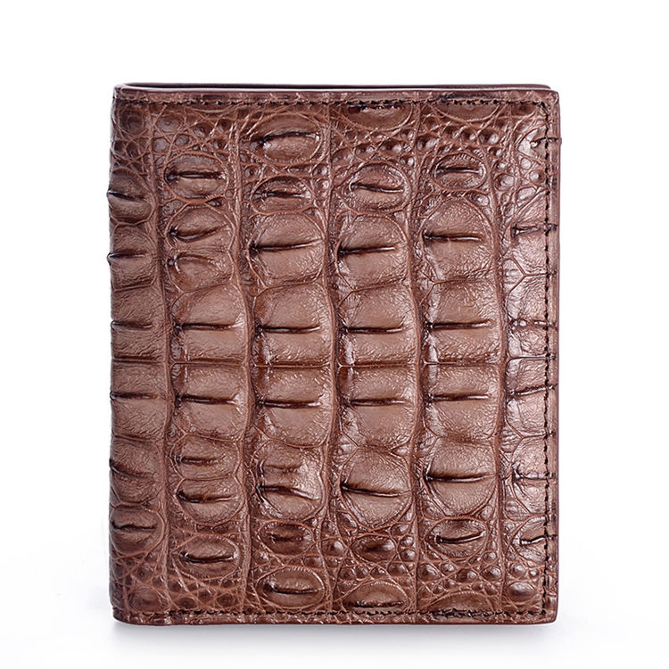 Genuine Brown Crocodile Backbone Skin Leather Wallets