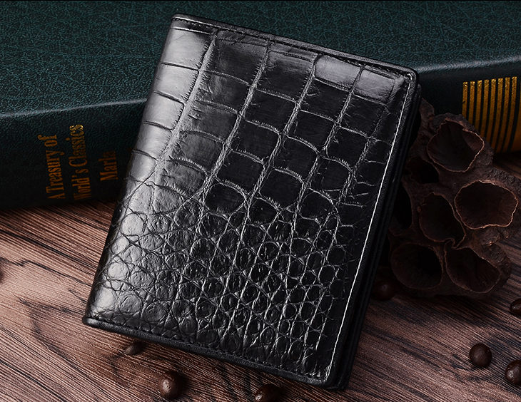 Men's Genuine Leather Crocodile Pattern Long Short Wallet, Top