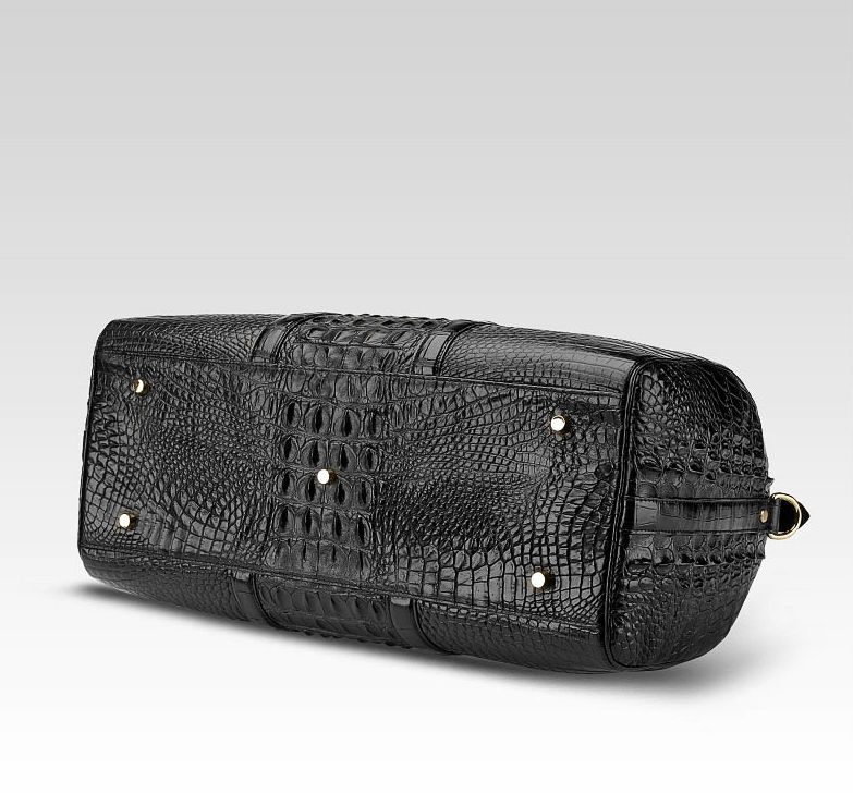 SSW - Carryall Duffle Leather Bag in Crocodile Print Black Noir