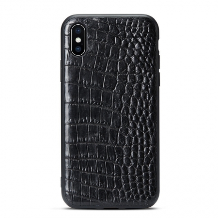 Black iPhone Xs Max, Xs, X Crocodile Belly Skin Full TPU Soft Edges Case