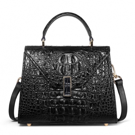 Designer Top Handle Crocodile Handbag Crossbody Bag Crocodile Purse-Black