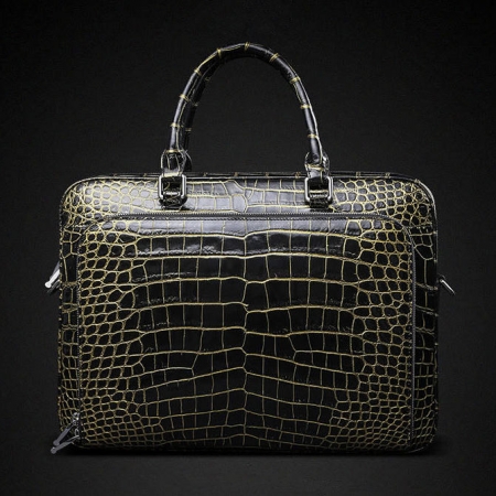 Mens Alligator Leather Briefcase Shoulder Laptop Business Bag-Back
