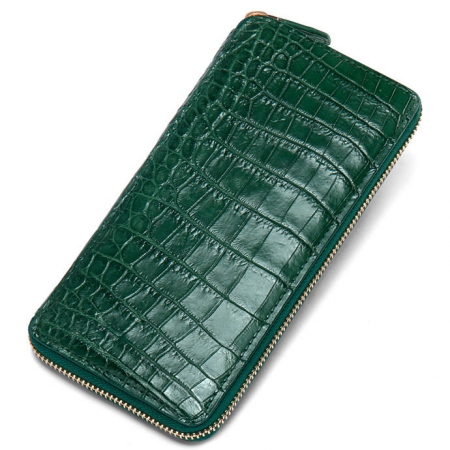Alligator Leather Purse, Large Capacity Alligator Skin Clutch Wallet-Green