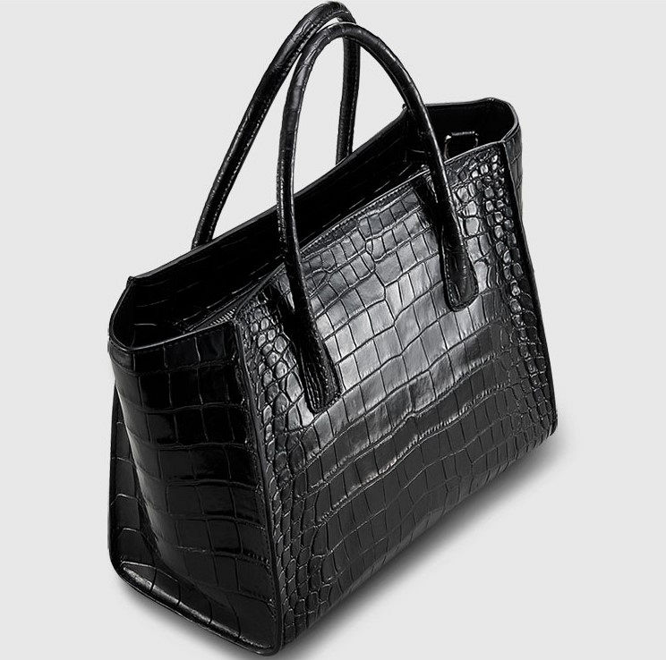 Premium Crocodile Belly Skin Women's Handbag Bag Tote Cross body Black  w/Strap