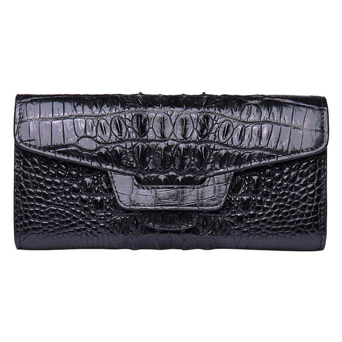 Black Women's Long Purse Wallet Alligator Leather Clutch Large Capacity Luxury Ladies Crocodile Wristlet Organizer RFID Blocking Wallet VINU-19