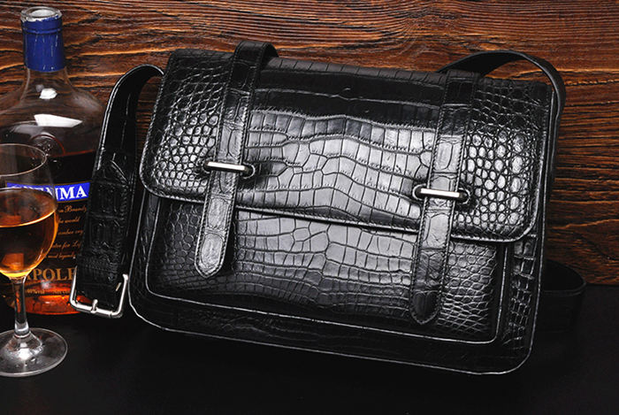 SuitedMan Crocodile Embossed Leather Messenger Bag