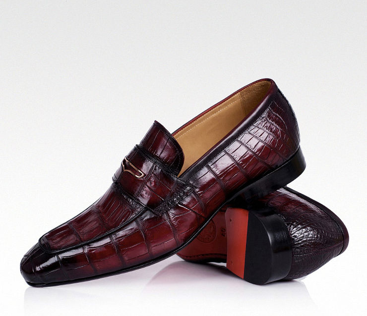 Crocodile Leather Moccasin Shoes, Matte Red 