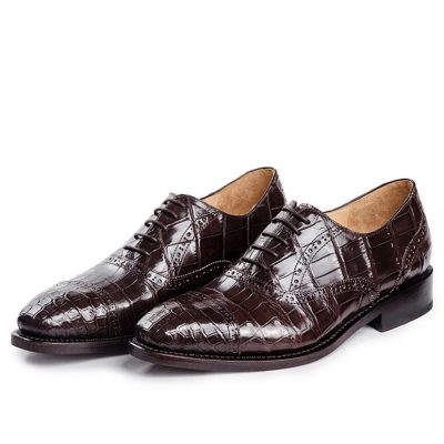Classic Modern Round Cap Toe Alligator Leather Shoes