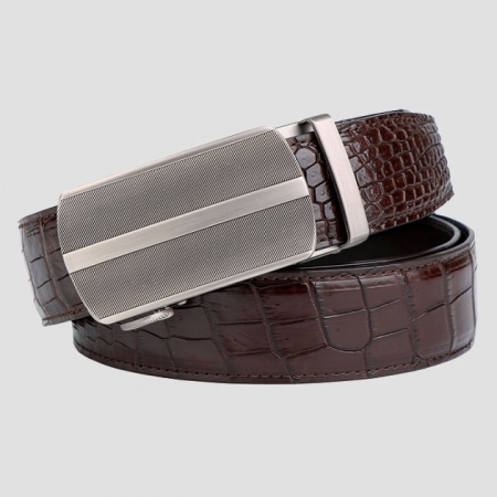 Formal Dress Ratchet Alligator Leather Belt Business Belt for Men-Brown