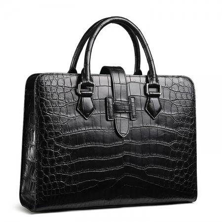 Alligator Leather Briefcase Laptop Business Messenger Bag-Front-Display