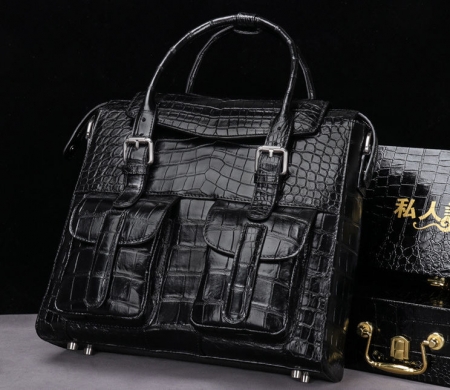 Casual Alligator Leather Crossbody Shoulder Messenger Bag Handbag-Black-Display