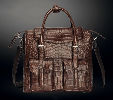 Casual Alligator Leather Crossbody Shoulder Messenger Bag Handbag-Brown-Front