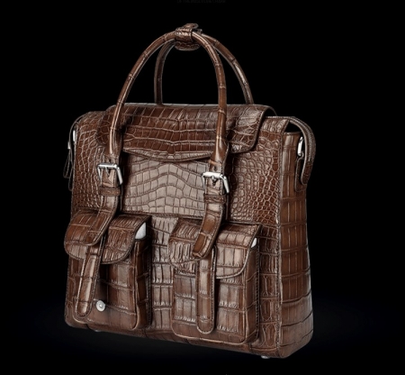 Casual Alligator Leather Crossbody Shoulder Messenger Bag Handbag-Brown-Side