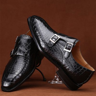 Handcrafted Alligator Leather Men's Classic Double Monk Strap Dress Shoes