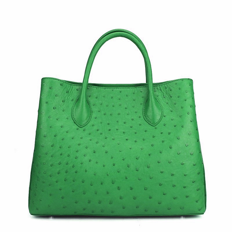 Authentic Ostrich Green Leather Hand Bag Purse Louis Feraud Paris
