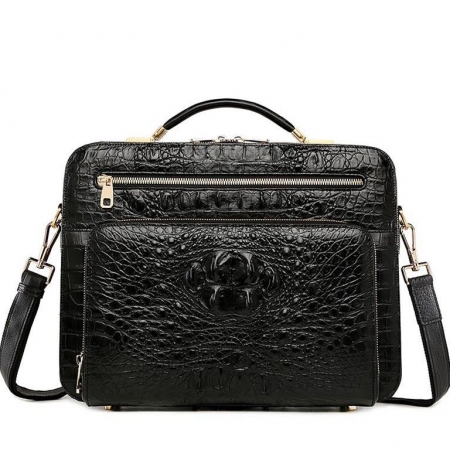 Handmade Crocodile Leather Briefcase Messenger Laptop Bag-Black