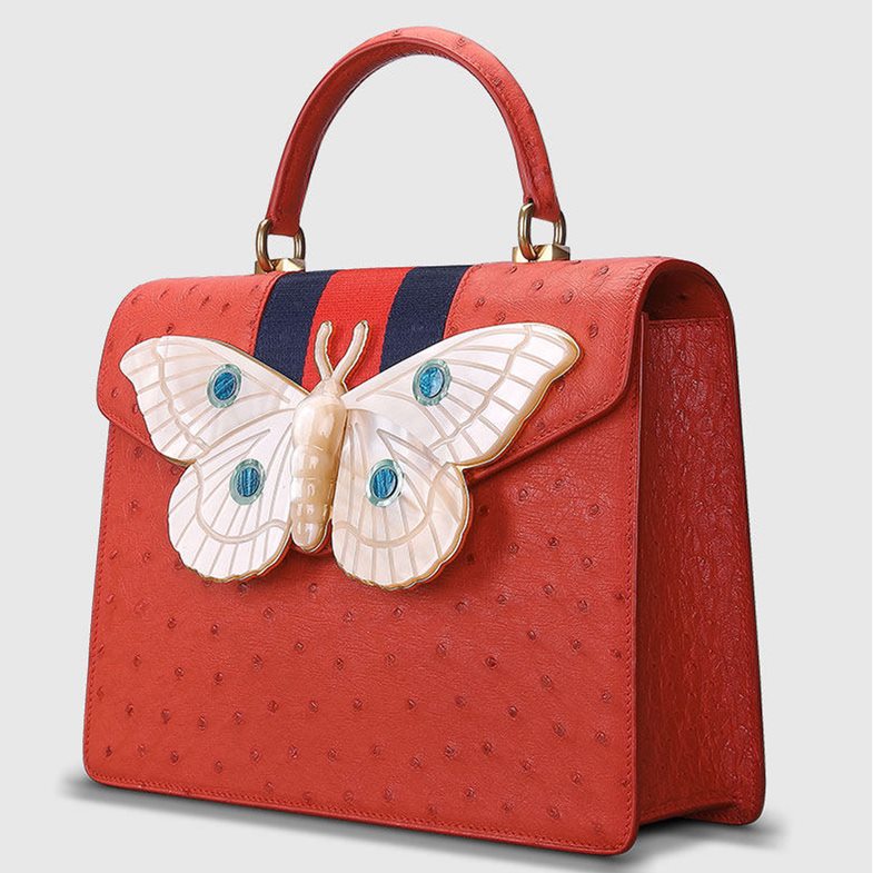 NWOT Unbranded Red Faux Leather Ostrich Handbag