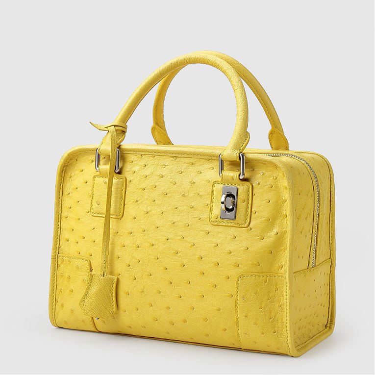 Ostrich Leather Handbag Rowallan Yellow, 12”x12”, Some Slight Wear, See  Images