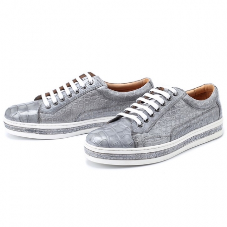 Alligator Leather Lace Up Sneakers for Men-Gray