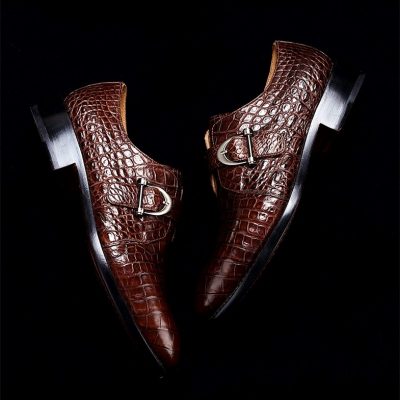 Alligator Leather Single Monk Strap Dress Shoes Oxford Formal Business ...