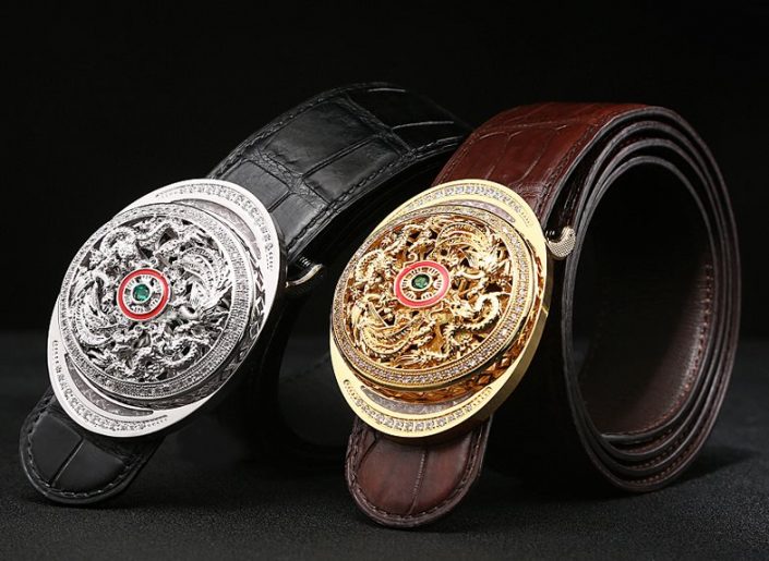 Alligator Skin Belt with Fenghuang Pattern Pin Buckle