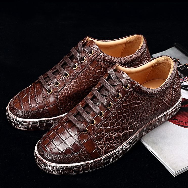 Casual Alligator Leather Lace-Up Sneaker  Crocodile leather shoes, Sneaker  dress shoes, Sneakers men fashion