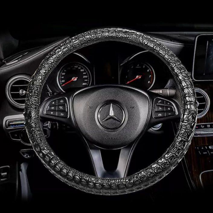 Crocodile And Alligator Leather Steering Wheel Cover Universal 15 Inch