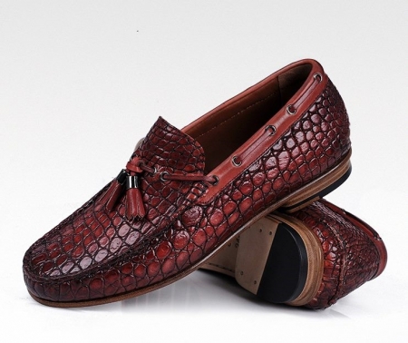Handcrafted Men's Alligator Classic Tassel Loafer Leather Lined Shoes-Cognac-1