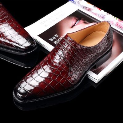 Crocodile Leather Moccasin Shoes, Matte Red 